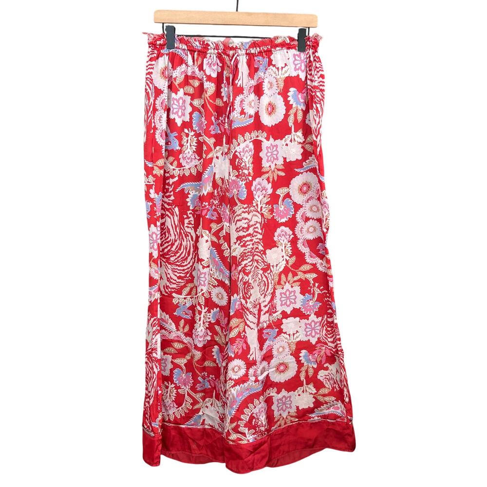 Free People Satin Wide Leg Pants XS Intimately Free Red Floral Boho Festival